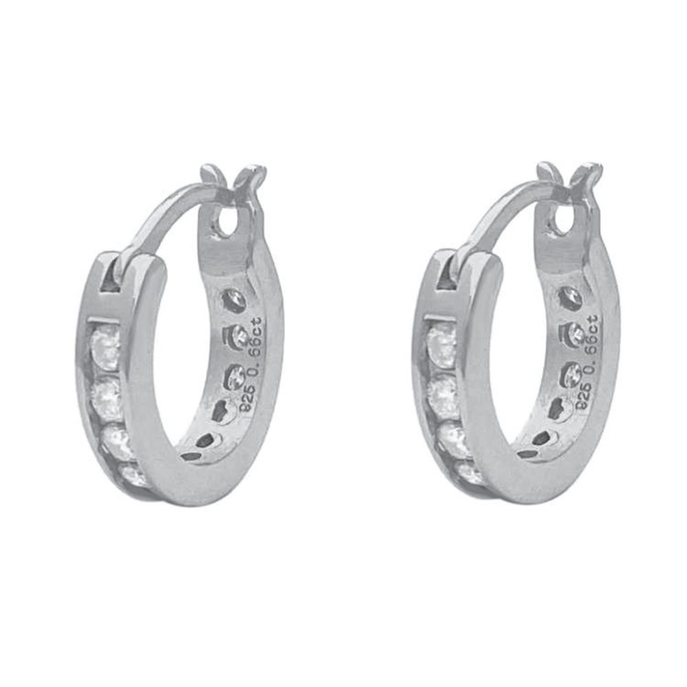 Small Iced One Row Solitaire Cz 925 Sterling Silver Skinny Huggie Hoop Earrings​